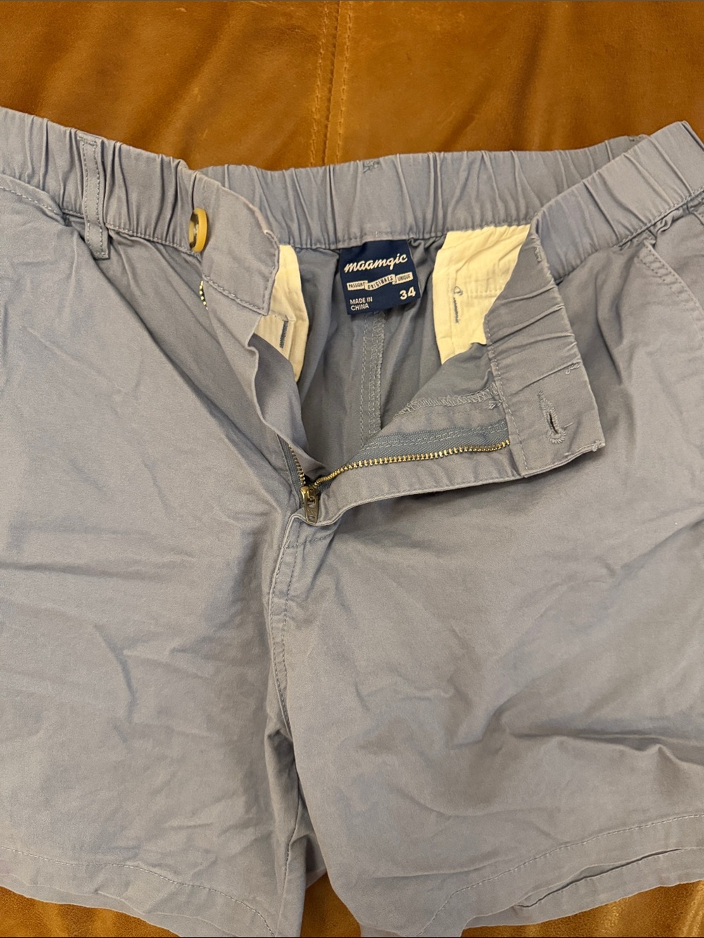 maamgic Men's Flat Front Light Blue Shorts - Size 34
